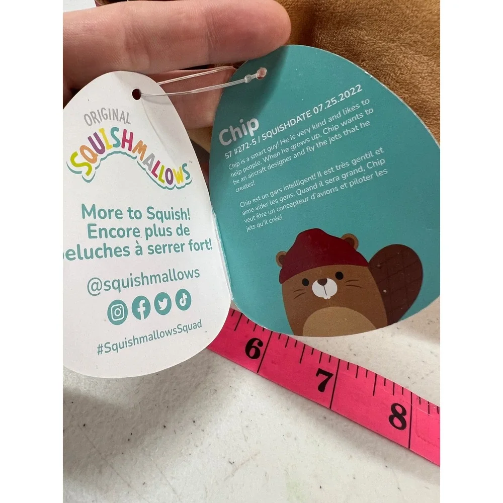 Squishmallows Chip the Beaver 8 Inch Brown Plush with Red Beanie S7 #272-5 NWT
